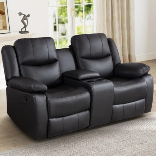Kamarli Breathable Leatherette 2-Seater Manual Recliner Sofa with Console & Cup Holders by Urban Recliner