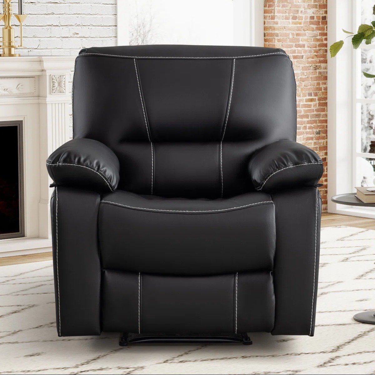 Breathable Leather Upholstered Manual Recliner Chair with Stitched Cushion Back by Urban Recliner - Image 13