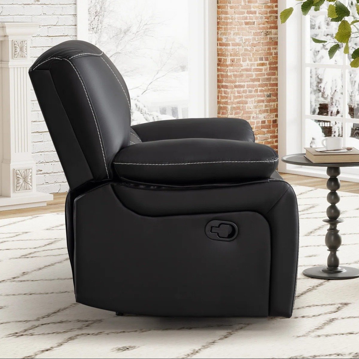 Breathable Leather Upholstered Manual Recliner Chair with Stitched Cushion Back by Urban Recliner - Image 3