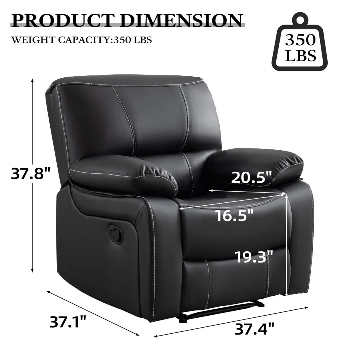 Breathable Leather Upholstered Manual Recliner Chair with Stitched Cushion Back by Urban Recliner - Image 15