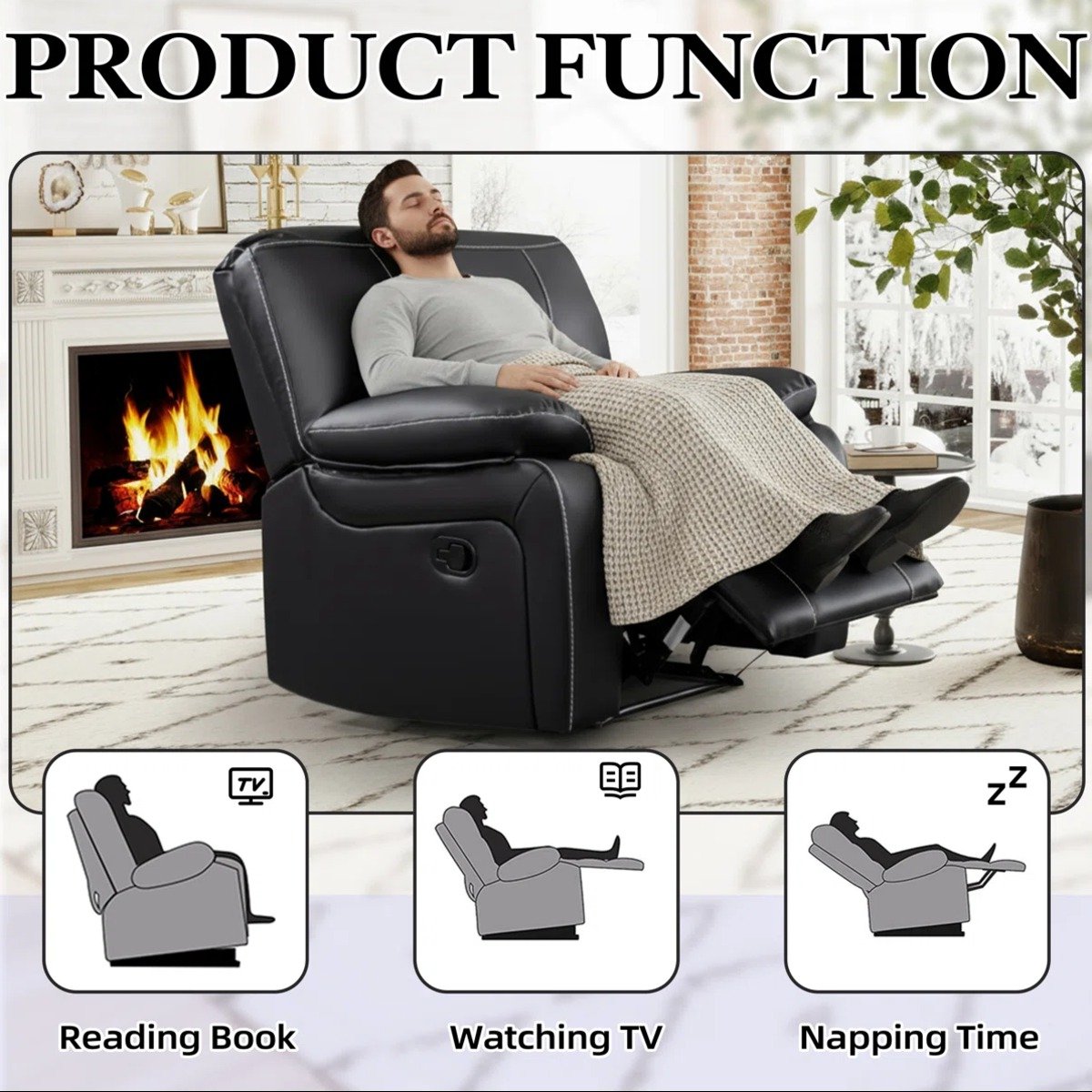 Breathable Leather Upholstered Manual Recliner Chair with Stitched Cushion Back by Urban Recliner - Image 5