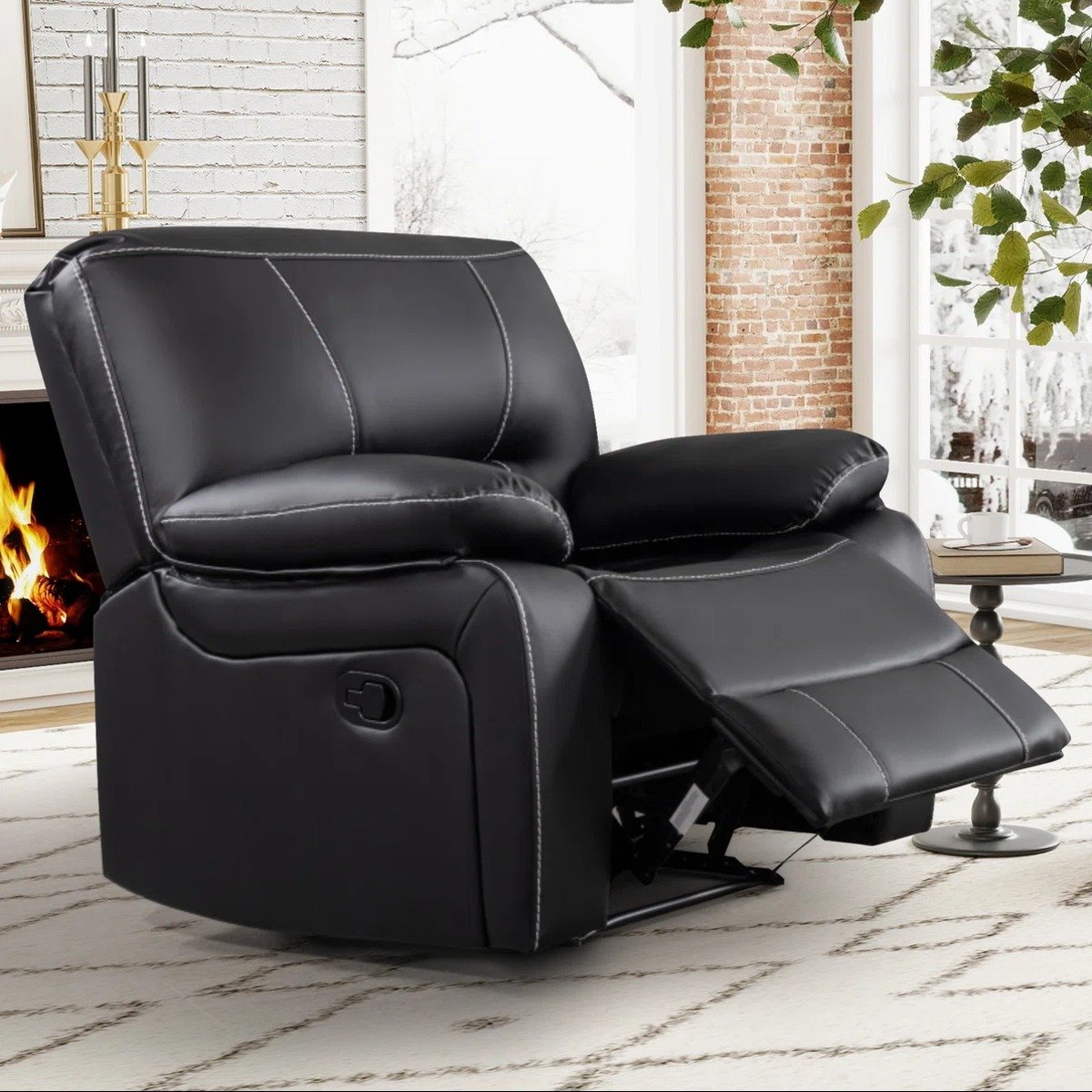 Breathable Leather Upholstered Manual Recliner Chair with Stitched Cushion Back by Urban Recliner - Image 2