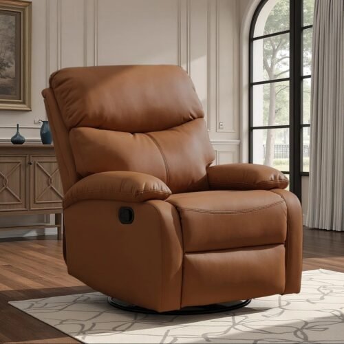 Top Grain Leather Swivel Rocker Recliner Chair in Brown by Urban Recliner