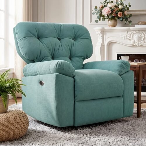 Urban Recliner 36.6” Wide Chenille Power Swivel Recliner Chair