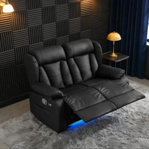 58.3″ 2 Seater Manual Recliner Sofa with LED Lights & USB Ports by Urban Recliner