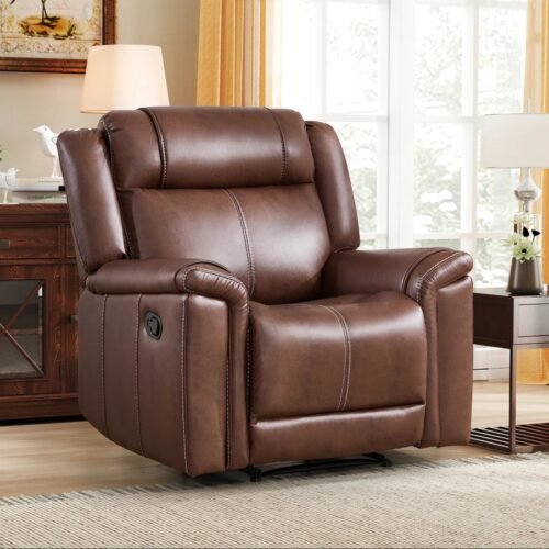 Contemporary Breathable Faux Leather Manual Recliner Chair with Wide Backrest by Urban Recliner