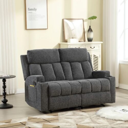 Brost Manual Recliner Loveseat with Cup Holders & Pocket Storage