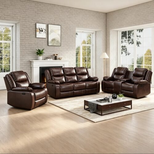 Kamarli 3-Piece Leather Manual Reclining Living Room Set with Pillow Top Armrests by Urban Recliner