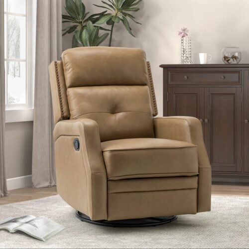 Rudisill Genuine Leather Swivel Rocker Manual Recliner Chair by Urban Recliner